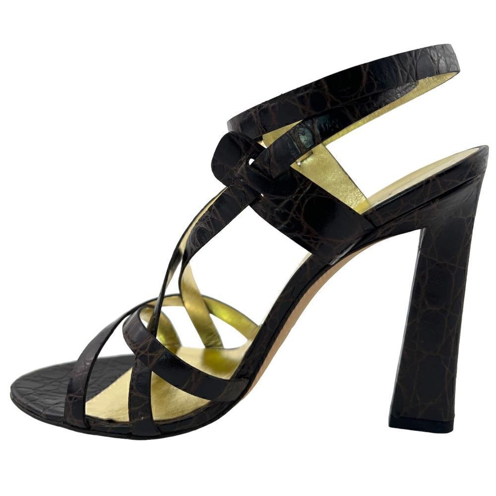 New Dsquared 2 Women US 8 Brown Croc Embossed Leather High Heel Sandals Italy - Picture 7 of 17